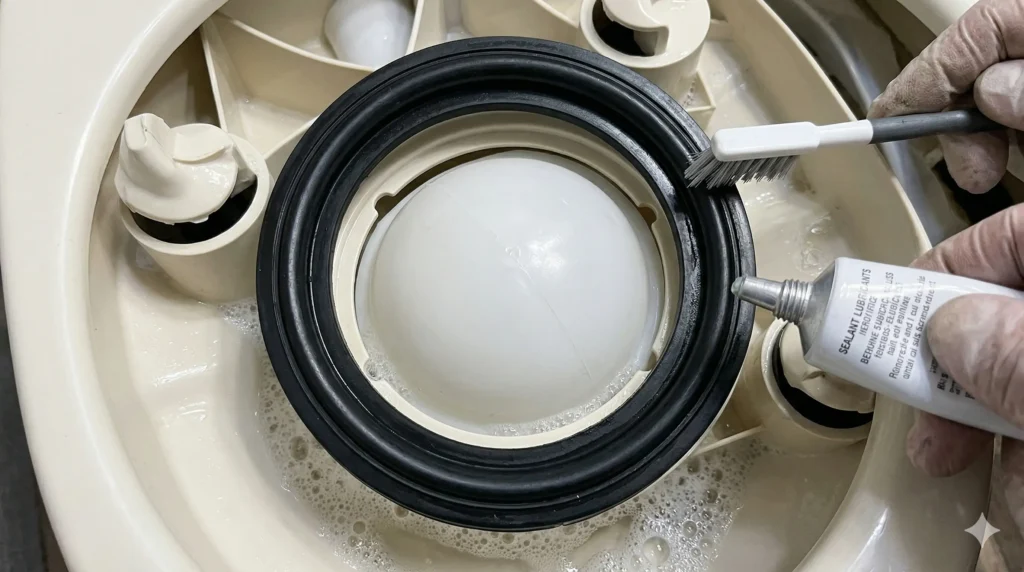 RV toilet seal ring preventing black tank odor from entering bathroom