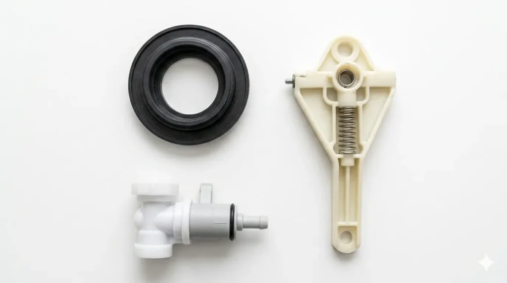 Floor seal, vacuum breaker, and drive arm for a Thetford camper toilet
