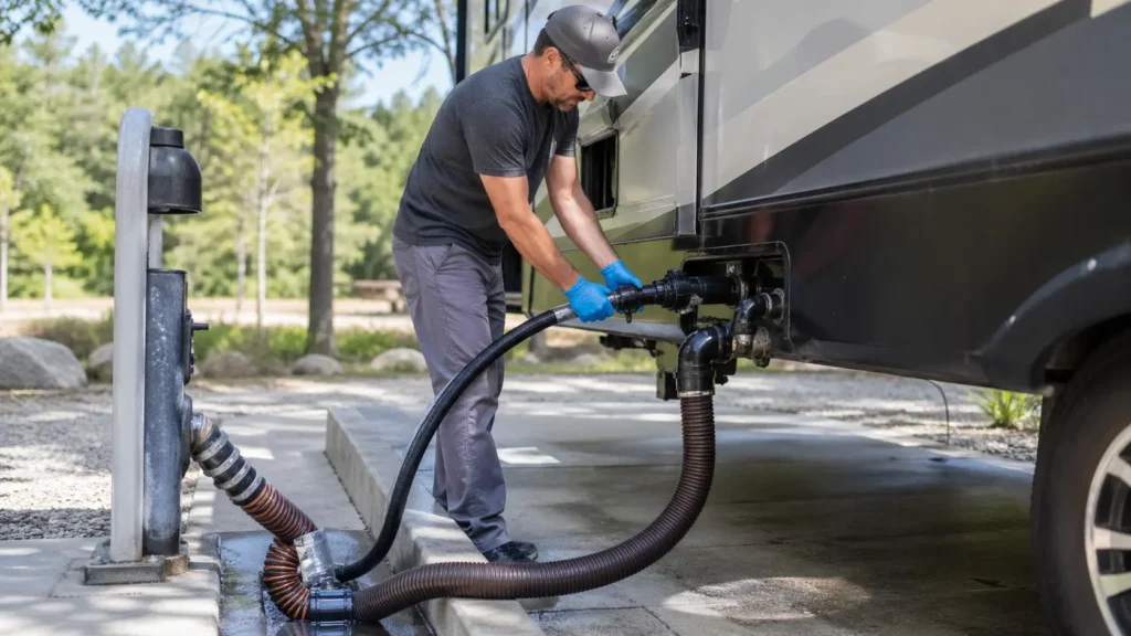 Flushing an RV black tank to reduce toilet odor