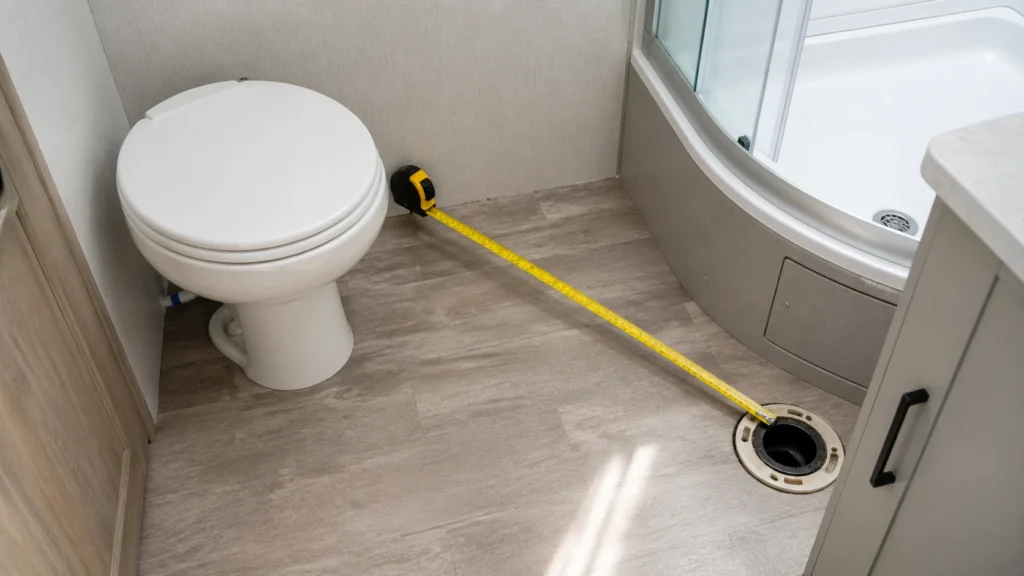 Measuring RV toilet rough-in distance before buying a replacement toilet