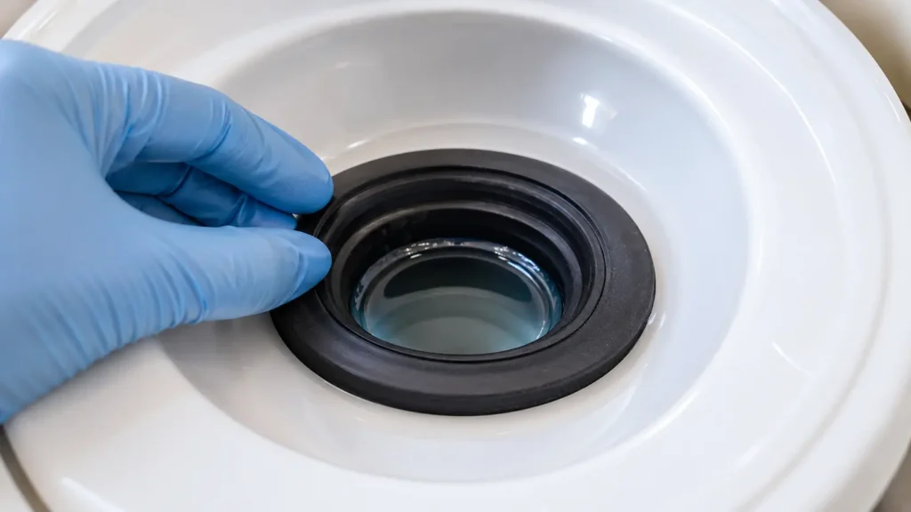 RV toilet flush ball seal not holding water