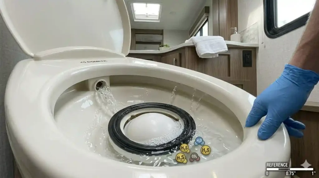 flushing antifreeze from RV toilet in spring