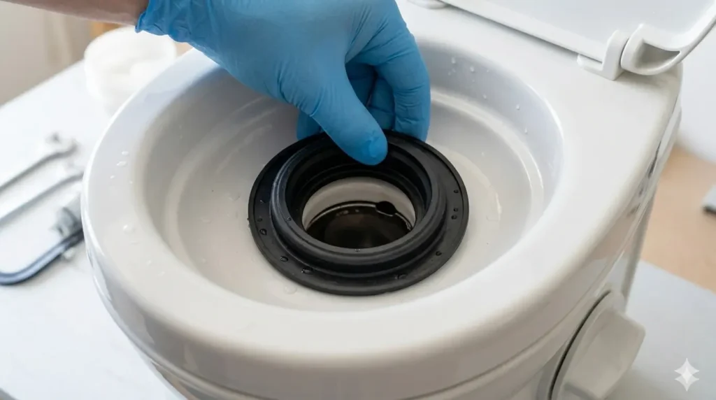 Installing a new waste ball seal in a Thetford RV toilet