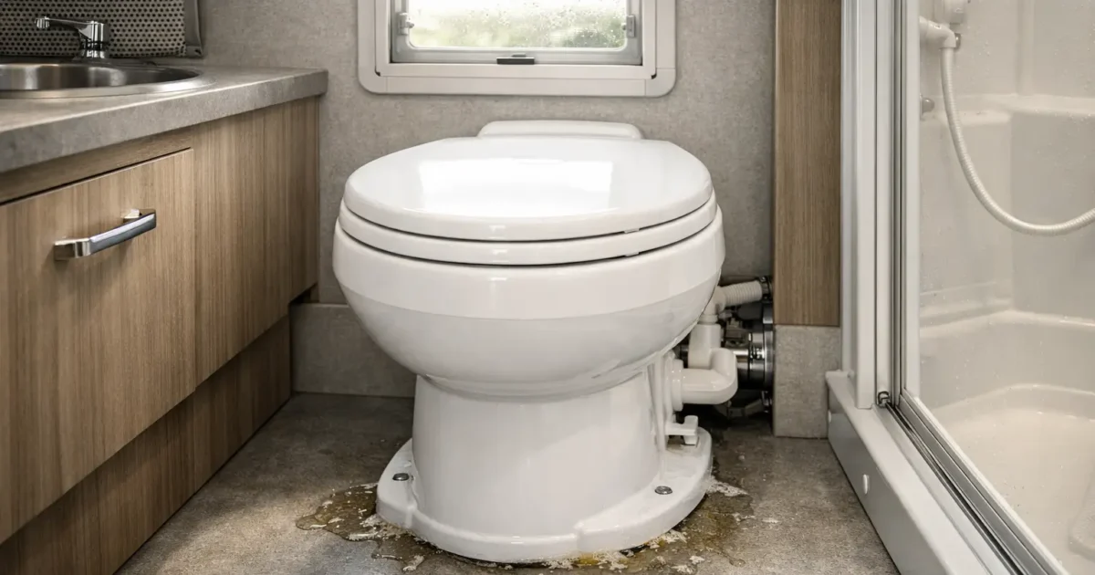 dometic rv toilet leaking at base