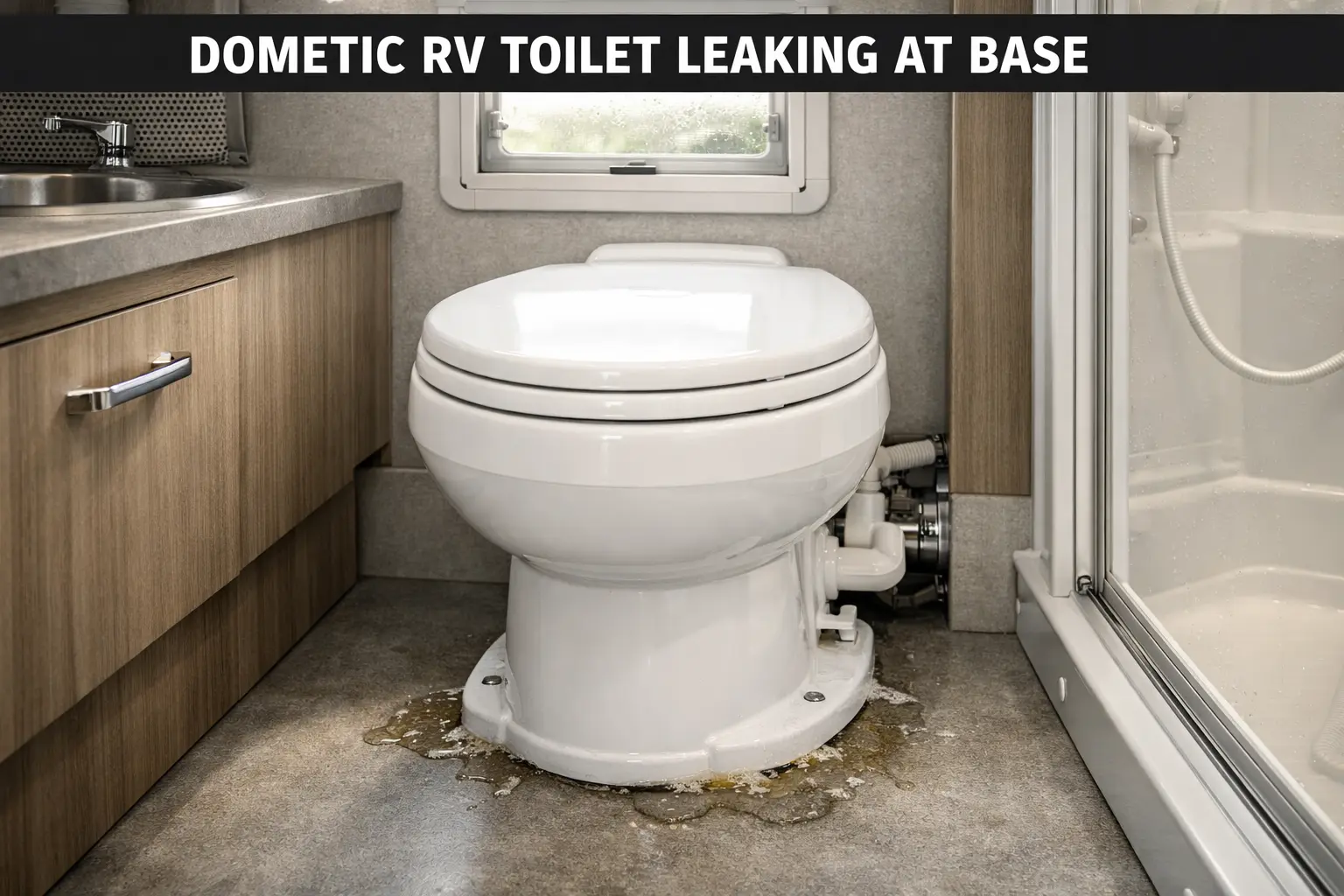 dometic rv toilet leaking at base