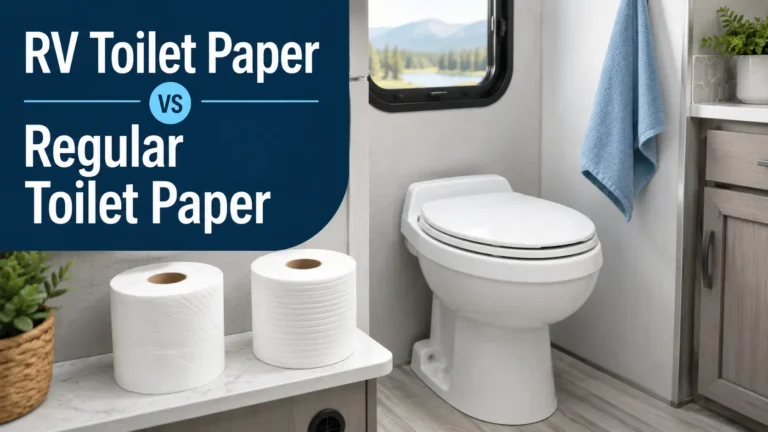 RV toilet paper vs regular toilet paper comparison in a clean RV bathroom