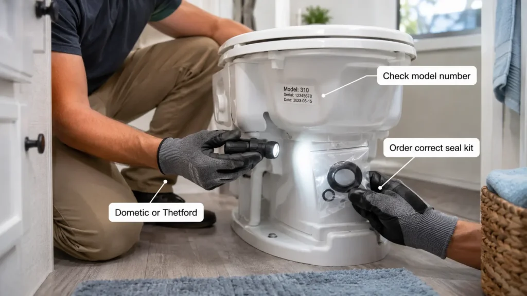 Checking RV toilet model number before replacing the bowl seal