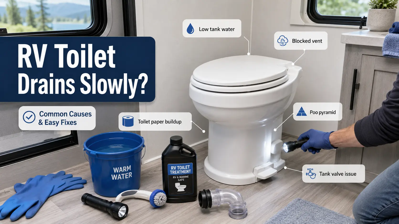 RV Toilet Drains Slowly When Flushed? 9 Causes & Easy Fixes